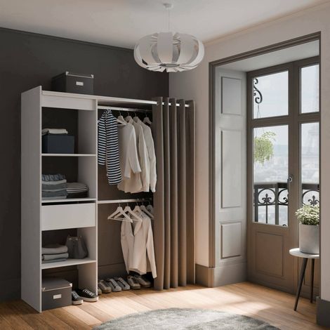 Dmora - Guardaroba grande Doubs, Mobile camera da letto, Cabina armadio portabiti, Armadio appendiabiti, 167x50 h192 cm, Bianco opaco (1/5)