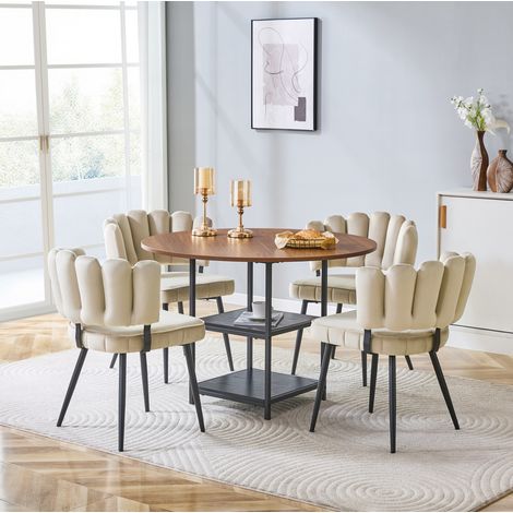 Set tavolo e 4 sedie 107x107x75 cm MDF metallo noce con contenitore FloraGrace (1/5)