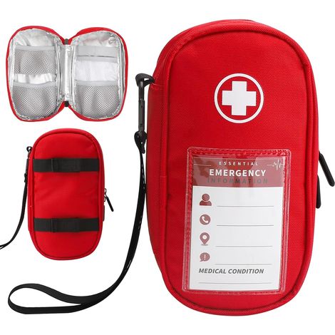 Sac à Médicaments Vide Trousse à Pharmacie Organisateur de médicaments Isotherme Portable pour 2 EpiPen, Auvi Q, Spray Nasal, allergie Meds, L'asthme Inhaler pour Voyage l'extérieur, (Rouge) (1/5)