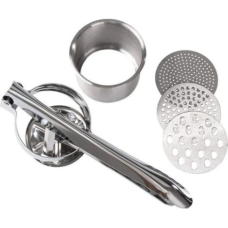 Presse-spaste/pommes de terre en acier inoxydable de qualité supérieure (3 inserts tamis pour la glace aux spaghettis, entre autres), antirouille et compatible lave-vaisselle (1/4)