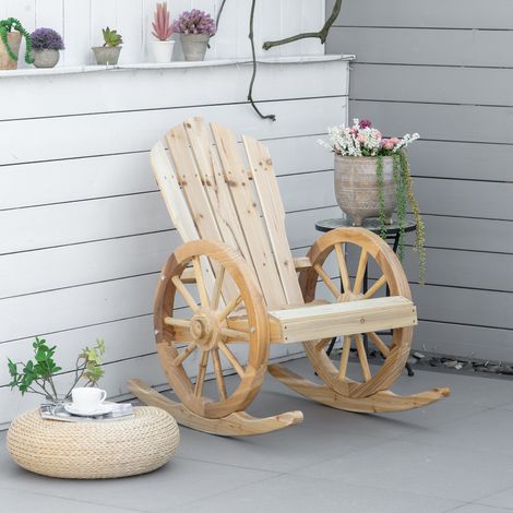 Chaise à bascule de jardin en bois massif naturel, design rustique, 68 x 88 x 92 cm, assise large (1/5)