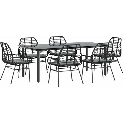 Maison Exclusive - 7-tlg. Garten-Essgruppe mit Kissen Schwarz Pol