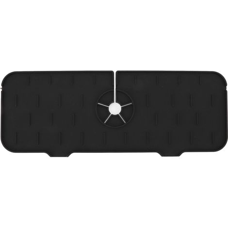 Paillasson en silicone pour robinet d'évier, absorbeur d'eau, tapis de drainage et séchage de cuisine, noir (1/5)