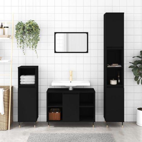 Armoire de salle de bain,Meuble de salle de bain noir 80x33x60 cm bois d'ingénierie CFW561783