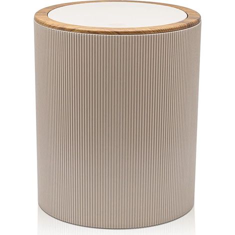Pattumiera 5lt Tortora coperchio basculante dettagli effetto legno Blob