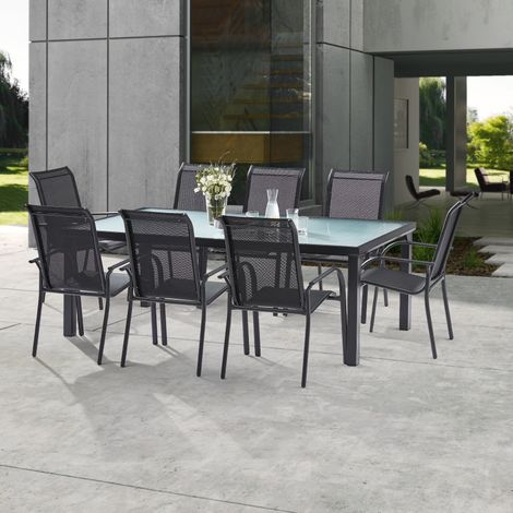 Salon de jardin Ensemble BlackSun T 8 + F 8 Verre Trempé Noir Wilsa Garden (1/5)