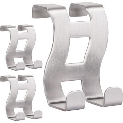 Crochets de Porte en Acier inoxydable, Modèle MH001-3, Patère de Porte Sans Percage, Idéal pour Chambre, Salle de Bain et Cuisine, Lot de 3, 5 x 6 x 4.5 cm, Argent (1/5)