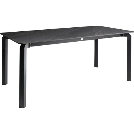 Garden Dining Table Black Marble Sintered Stone Top Iron Frame UV Water Rust Resistant Outdoor Indoor Dining Room Patio Modern Style FELETTO