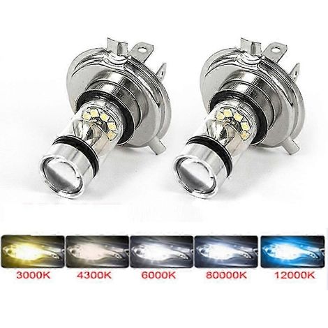 2 ampoules LED antibrouillard H4 H7 pour voiture, ultra-lumineuses, compatibles H8 H9 H11 9005 9006 H1 H3, 12 V/24 V, bleu glacier 8000 K (H8 6500 K) (1/5)