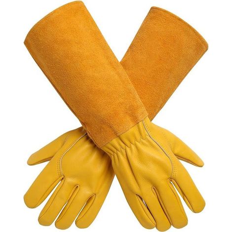 Gants de jardinage pour femmes/hommes, gants de protection longs pour la taille des rosiers, résistants aux épines et aux coupures, en cuir de vachette épais et durable, parfaits pour le travail (1/5)