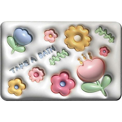 Tapis de bain antidérapant à motif floral 40 x 60 cm, tapis de salle de bain, tapis antidérapant, tapis de bain en diatomite, tapis de sol 3D pour douche, baignoire et toilettes (Ensemble A) (1/5)