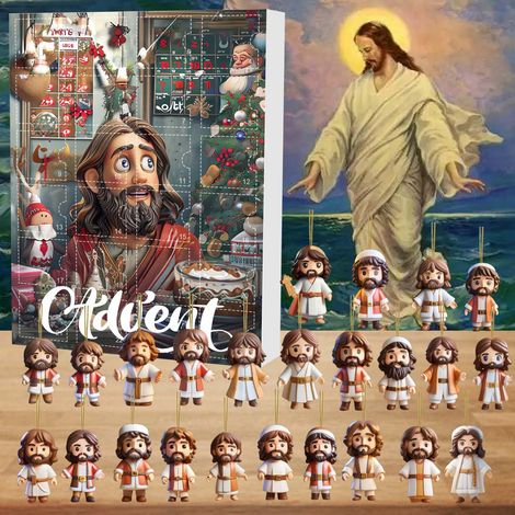 Calendrier de l'Avent de Noël, 24 décorations de sapin en acrylique 2D avec Jésus, mini ornements suspendus pour compte à rebours de 24 jours, lot cadeau pour fêtes et décorations de Noël (1/2)