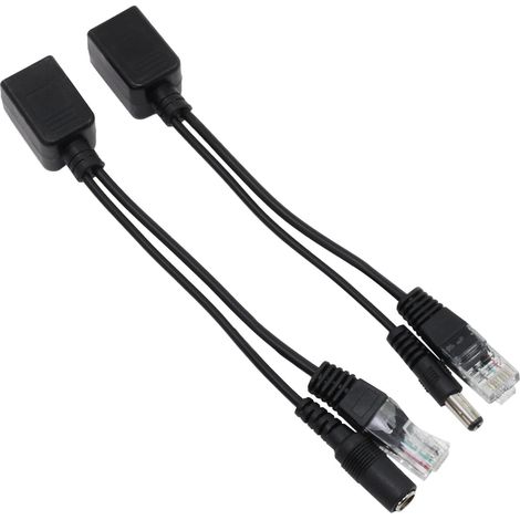 Kit adaptateur/répartiteur PoE + injecteur, alimentation via câble Ethernet passif RJ45, 1 paire 12 V (noir) (1/5)