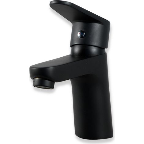Robinet salle de bain mitigeur de lavabo bas noir mat avec vidage inclus (1/2)