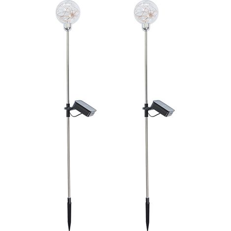 Lot de 2 Piquet lumineux, Solaire, Globe blanc chaud, Acier inoxydable, Jardin, Allée (1/5)