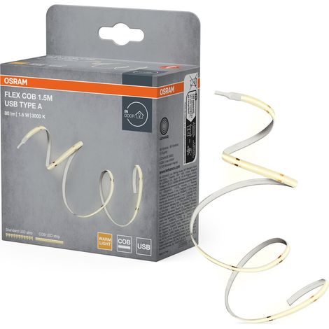 Rubans COB décoratifs avec lumière blanche chaude et port USB type A, blanc chaud 830, non gradable, jaune, silicone, 1,5 m, ampoule non interchangeable (1/5)