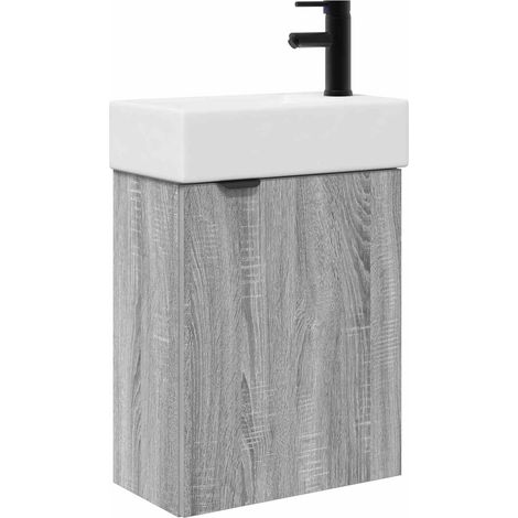Bathroom Vanity Unit with Tap Grey Sonoma 45.5 x 22.5 x 84 cm vidaXL