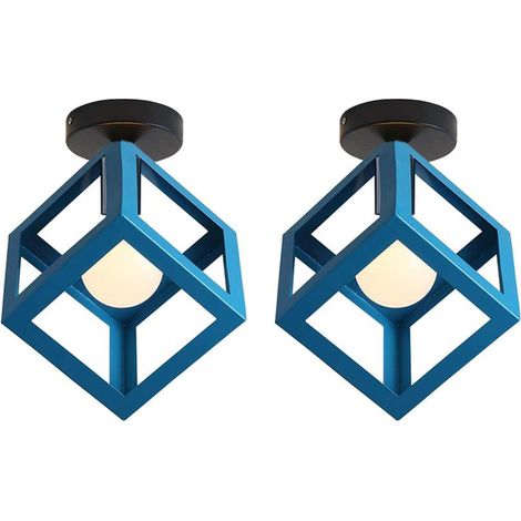 2X Cubo Creativo Lustre Vintage Lámpara De Techo Antiguo Lámparas De Colgar De Metal De Hierro Para Azul Bar Office (1/5)