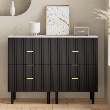Kommode mit 8 Schubladen, 120x34x94cm, Marmoroptik, Schwarz (1/5)