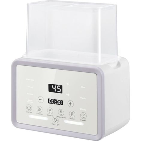 Chauffe biberon Baby pour 2 Biberons, Blanc – Chauffe biberon 4-en-1 avec Stérilisateur et Régulation de Température, Réchauffeur d’Aliments pour Bébé pour Chauffage et Décongélation Gris - blanc