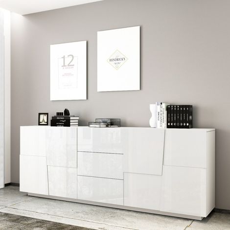 Madia 4 ante battenti e 3 cassetti linea Rombo in finitura Bianco Lucido (1/4)