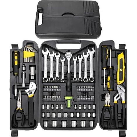 95-teiliger Werkzeugkasten, tragbarer Werkzeugkoffer inklusive Schraubendreher-Set, Steckschlüssel-Sets, DIY-Reparaturkoffer für Zuhause oder Garage (Gelb) Gelb - (1/5)
