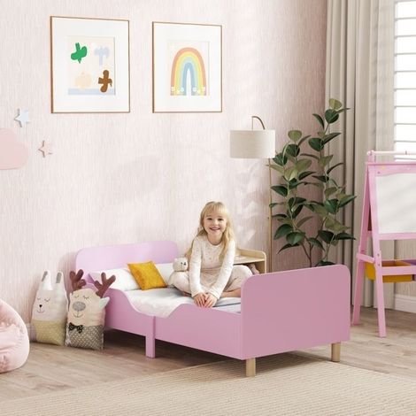 Lit enfant - KOMHTOM - 140x70 cm - MDF et bois massif - Barrière de sécurité - Sommier à lattes (1/5)