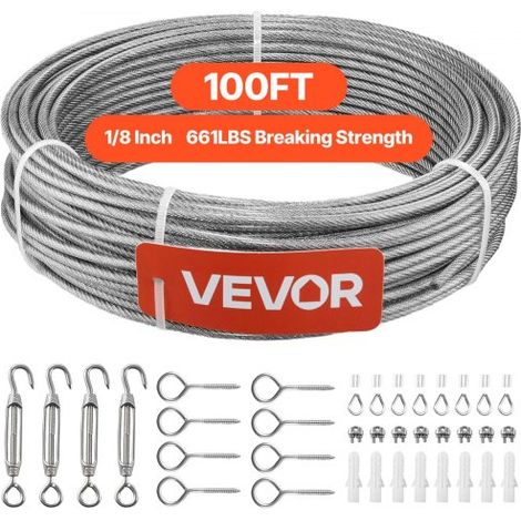 Edelstahldrahtseil φ3,2 mm 30,5 m Länge, Drahtseil aus Edelstahl 304 mit einer Bruchlast von 2,94 kN, 7x7 Litzen Stahldraht, Geländerseil für Terrassengeländer, Gartenspaliere (1/5)