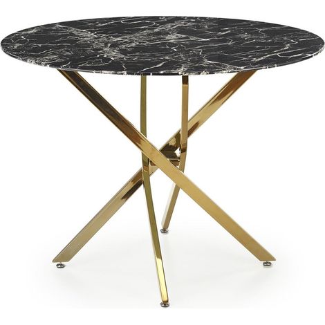 Mesa Houston 1538, Dorado + Mármol negro, 75x0x0cm, Vidrio templado, Metal