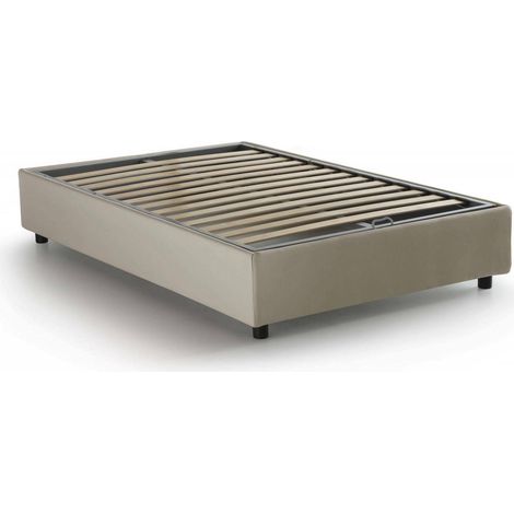 Talamo Italia Quadratisches und halbes Bett Arianna, Containerbett mit Stoffbespannung, 100% Made in Italy, Frontöffnung, passend für Matratze Cm 120x200, Beige