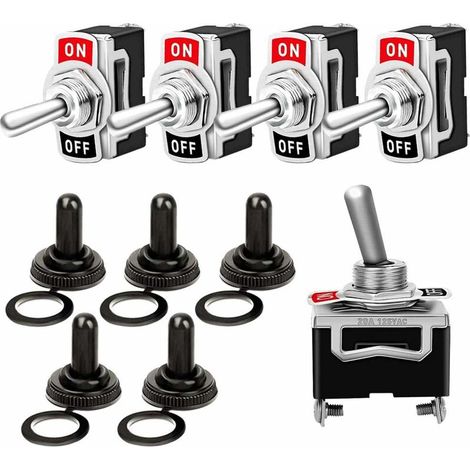 5Pcs Professionnel Voiture Commutateur à Levier avec Capuchon Etanche, ON-OFF 2 Positions 2 Broches SPST Métal Interrupteur Bascule, pour Bateau Auto Camion –– 20A 125VAC / 15A 250VAC