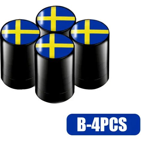 (B Noir) Lot de 4 bouchons de valve de pneu avec emblème drapeau suédois pour voiture, compatibles avec V70, XC60, S60, V60 et V40. Accessoires de décoration (1/5)