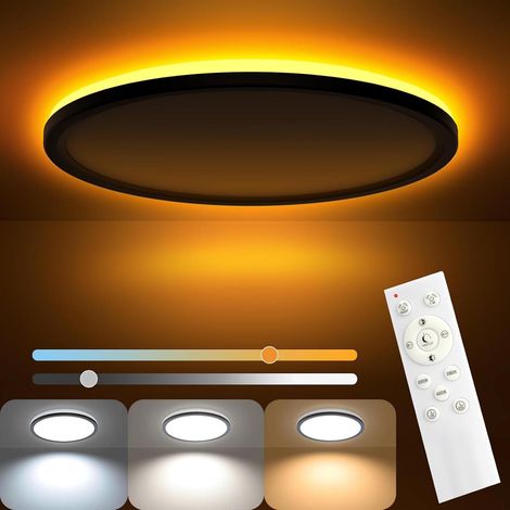 Plafonnier - Lumière blanc chaud - Intensité réglable avec télécommande et fonction veilleuse - Puissance totale : 30 W - 1 pièce - Pour chambre et salon - Blanc (1/5)