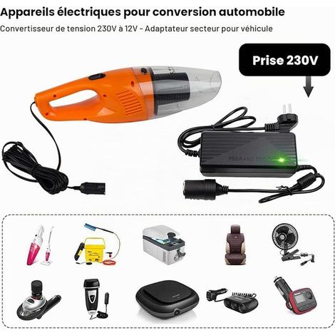 Convertisseur de Tension 230V vers 12V – Adaptateur Secteur 180W 15A avec Prise Allume-Cigare, Transformateur AC DC pour Aspirateur Voiture, Compresseur, Mini Frigo, Accessoires Auto (1/2)