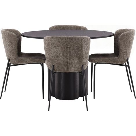 Olivia Essgruppe Esstisch schwarz 4 Stühle Bouclé braun. (1/4)