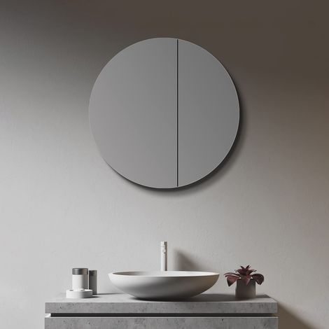 Talos Armadietto a specchio per bagno, rotondo, Ø 60 cm, con struttura in alluminio di alta qualità, con due ripiani in vetro (1/4)
