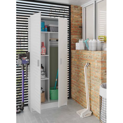 Armoire multiusage blanche 2 portes – Dimensions 80x40x180 cm – Structure en MDF – Pour rangement maison et bureau – Habitdesign