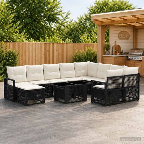 vidaXL Set Divano da Giardino 11 pz Nero e Bianco Crema polyrattan (1/5)