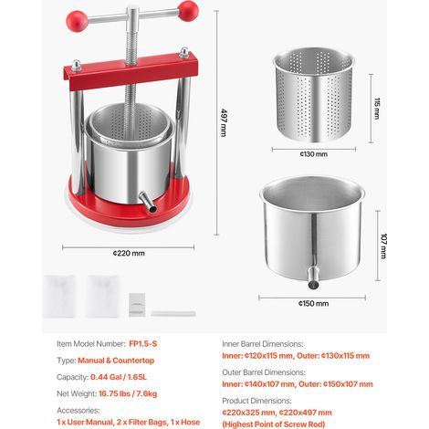 Mophorn Manuelle Obstpresse und Fruchtmühle (1,65 L) mit zwei Edelstahlbehältern, ideal als Saftpresse, Apfelpresse, Traubenpresse oder Olivenölpresse mit T-Griff für die Küche Mophorn Manuelle Obstpresse und Fruchtmühle (1,65 L) mit zwei Edelstahlbehältern, ideal als Saftpresse, Apfelpresse, Traubenpresse oder Olivenölpresse mit T-Griff für die Küche