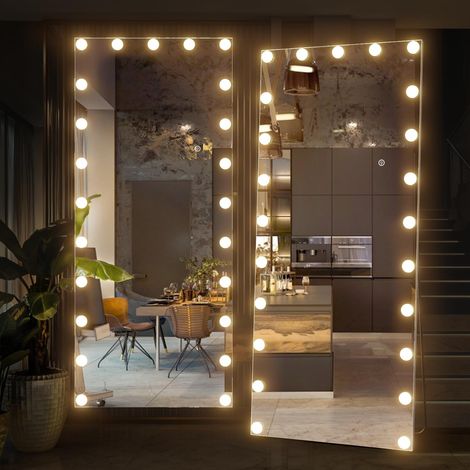 Miroir Pleine Longueur avec lumières, 165 x 60 cm, Miroir sur Pied, Miroir Mural avec lumière, Grand Miroir de courtoisie pour Chambre à Coucher, 3 Modes de Couleur (Blanc) (1/5)