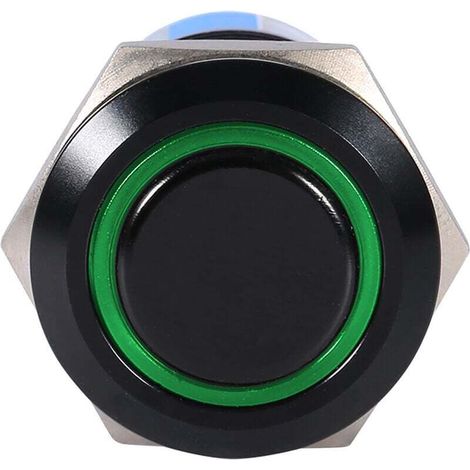 19mm 12-24V ON/OFF Noir tanche Autobloquant Loquet Bouton Poussoir Flate Commutateur Vert LED (1/4)