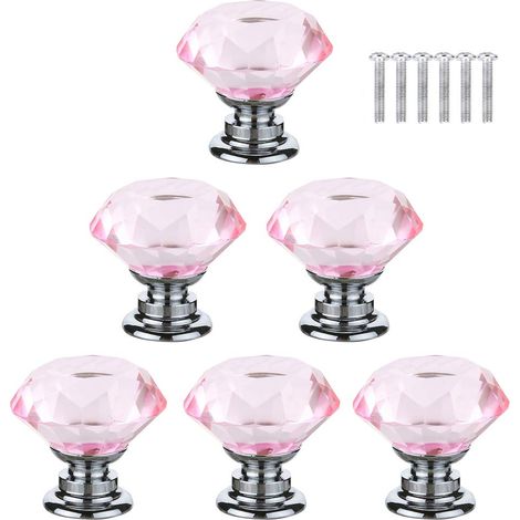 Bouton de Meuble Poignée Rose Cristal Diament, Bouton de Porte Meuble Tiroir Placard avec Vis pour Accueil Bureau Coffre Armoire Tiroir (30mm,6pcs) (1/5)