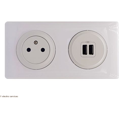 Prise de courant et chargeur double USB type-A Céliane Complet Blanc Griffes: Sans griffes