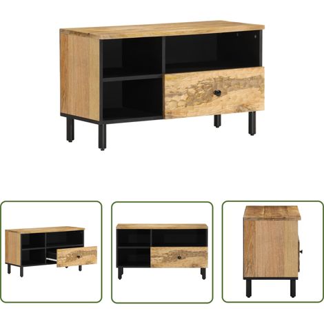 The Living Store Meuble TV 80x33x46 cm bois massif de manguier - Meubles Tv - Meuble Tv - Support Tv - Unité Tv - Bois Massif (1/5)