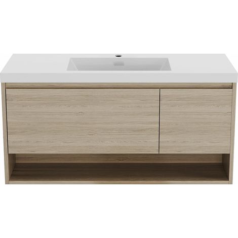 Mobile per bagno sospeso lavabo singolo 120 cm Naturale chiaro - PUJUKA (1/5)