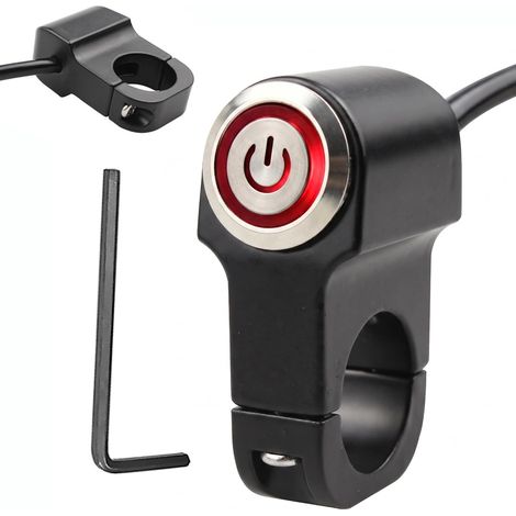 Bouton Poussoir 12V Guidon 22mm, Interrupteur Étanche Métal, Pour Phare, Klaxon, Démarreur et Feu Stop, Compatible , Scooter, Quad, Bateau et Vélo Électrique (1/5)