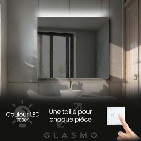 Miroir Salle de Bain LED 80x70 cm Josie - Horizontal Rectangulaire Miroir Mural Avec Éclairage Intégré Miroir Lumineux - Blanc Froid 7000 K (1/5)