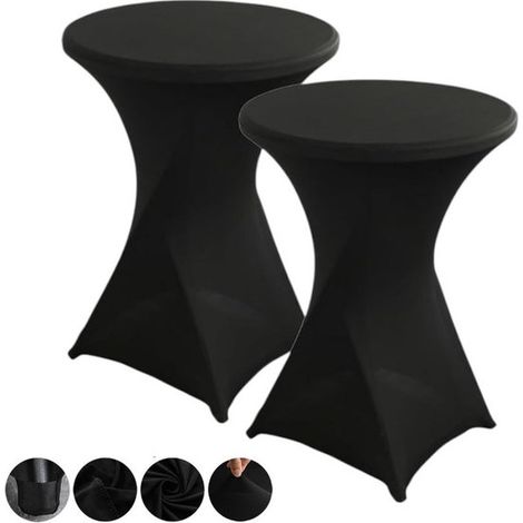 Lot de 2 nappes extensibles style bistro - nappes rondes style cocktail - noires - 60 x 110 cm - idéales pour les cocktails, mariages et banquets (1/5)