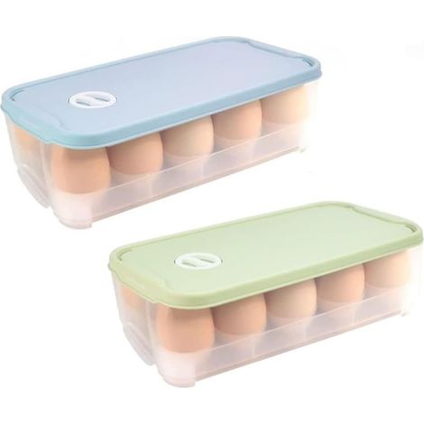 (Bleu + Vert) 2 Pièces Boîte à Œufs en Plastique, Boîte à Œufs de Rangement Frigo, Boite à Oeuf Frigo avec Couvercle Empilables, Rangement Oeufs Cuisine, Porte Oeufs Frigo pour 20 Oeufs (1/5)