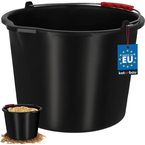 KOTARBAU® Seau de Maçon - Seau de Construction 12 L - Plastique - Seau de Chantier - Seau à Mortier - Noir - avec Bec Verseur et Anse - Rond (1/4)